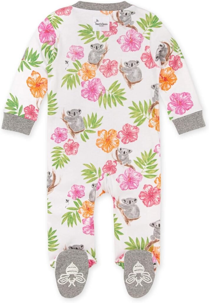Burts Bees Baby Baby Girls Sleep and Play Pajamas, 100% Organic Cotton One-Piece Romper Jumpsuit Zip Front Pjs