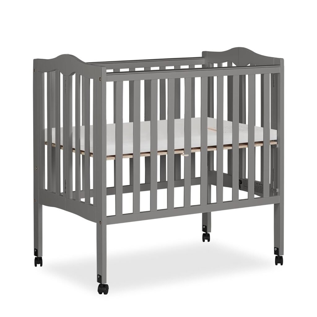 Dream On Me 2-In-1 Lightweight Folding Portable Stationary Side Crib In White, Greenguard Gold Certified, Baby Crib To Playpen, Folds Flat For Storage, Locking Wheels