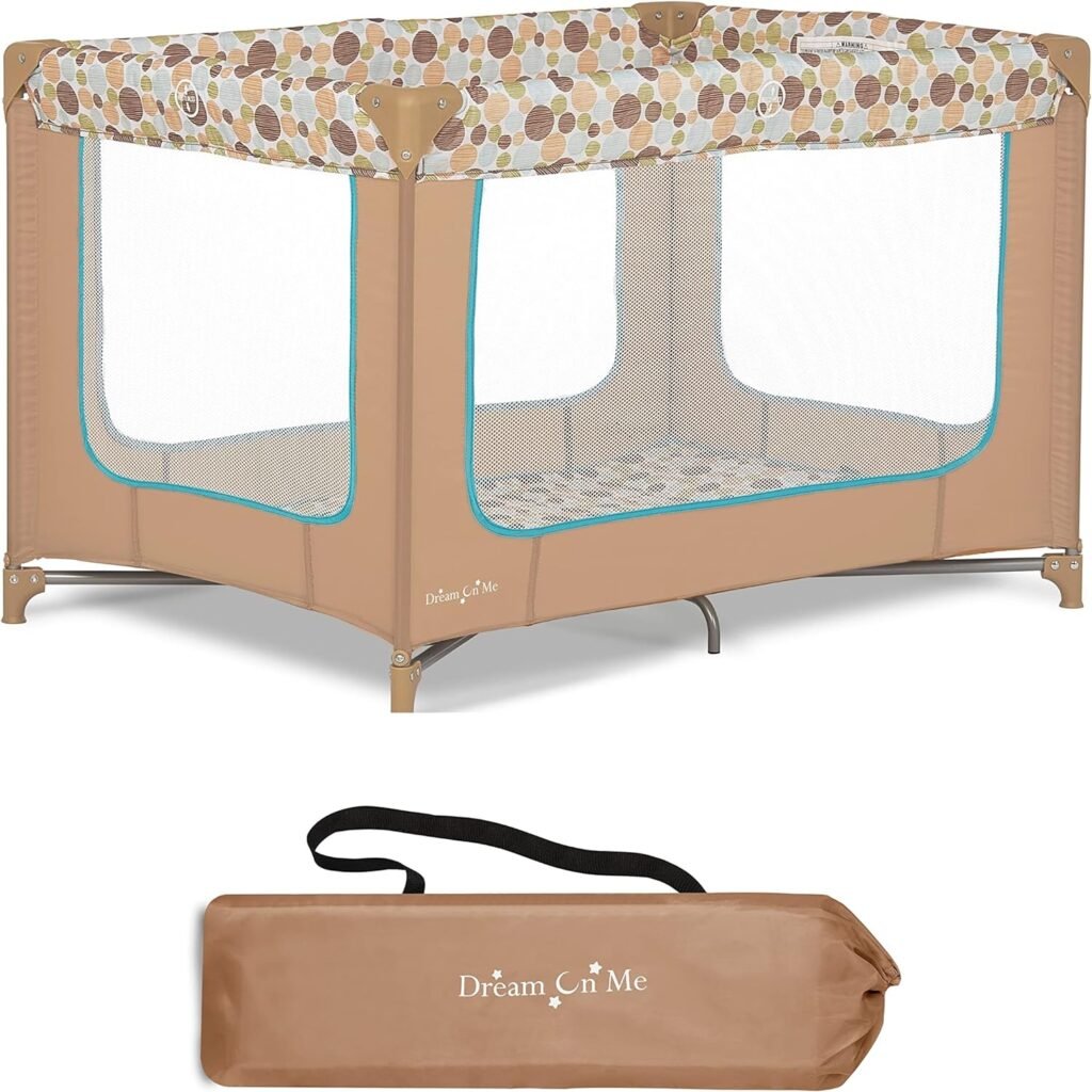 Dream On Me Zodiak Portable Playard in Coffee and Blue, Lightweight, Packable and Easy Setup Baby Playard, Breathable Mesh Sides and Soft Fabric - Comes with a Removable Padded Mat