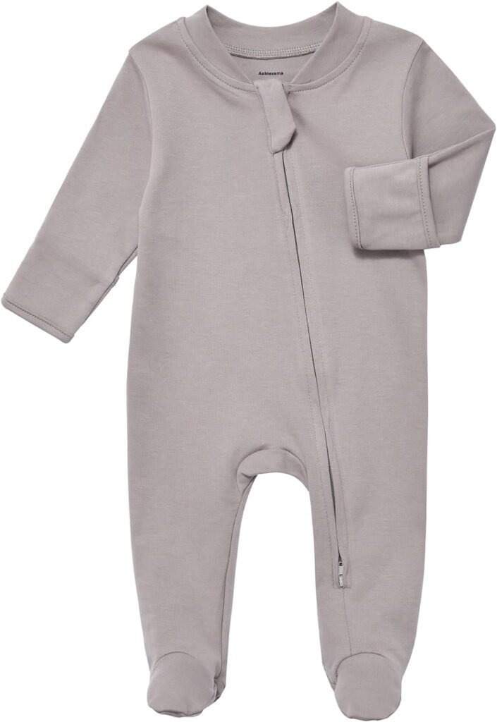 Aablexema Organic Cotton Baby Footie Pajamas with Mittens Newborn Soft Zip Sleeper