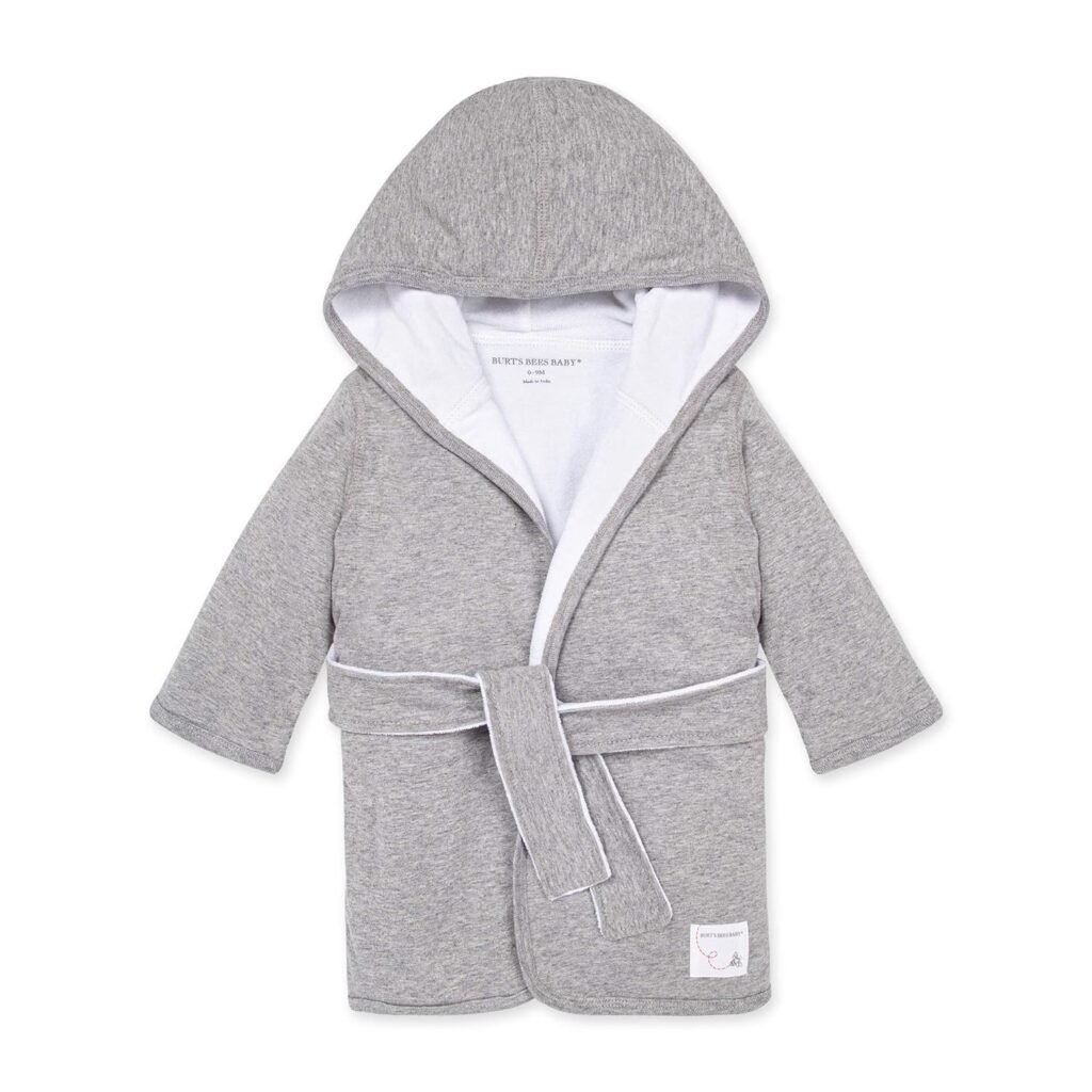 Burts Bees Baby - Bathrobe, Infant Hooded Robe, Absorbent Knit Terry, 100% Organic Cotton, 0-9 Months (Heather Grey)